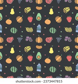 Seamless food pattern. Drawn doodle food background