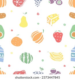 Seamless food pattern. Drawn doodle food background