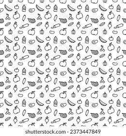 Seamless food pattern. Drawn doodle food background