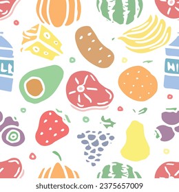 Seamless food pattern. Drawn doodle food background