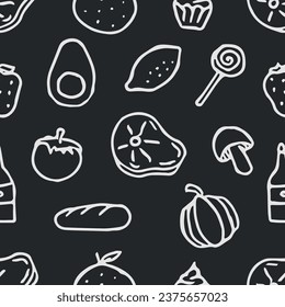 Seamless food pattern. Drawn doodle food background