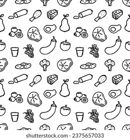 Seamless food pattern. Drawn doodle food background