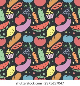 Seamless food pattern. Drawn doodle food background