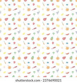 Patrón de comida sin foco. Fondo de la comida del doodle dibujado