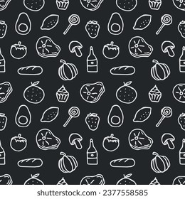 Seamless food pattern. Drawn doodle food background