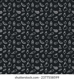 Patrón de comida sin foco. Fondo de la comida del doodle dibujado