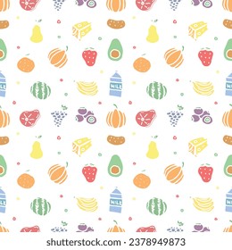 Seamless food pattern. Drawn doodle food background