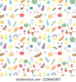 seamless food pattern. icons of food, vegetables and fruits. vector food background