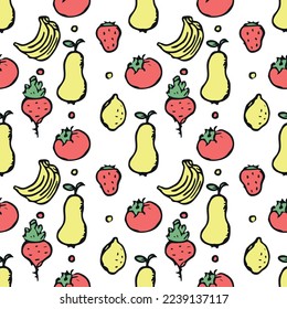 seamless food pattern. icons of food, vegetables and fruits. vector food background