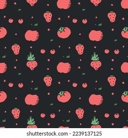 seamless food pattern. icons of food, vegetables and fruits. vector food background