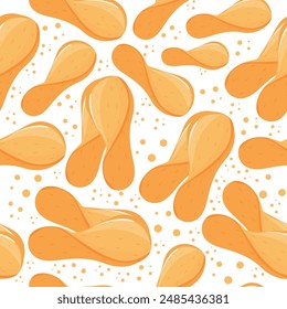 seamless food pattern of slices of fried potato chips with crumbs, for various designs, packaging or banners