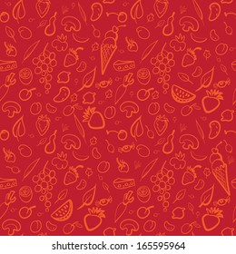 Seamless food pattern with vegetables and fruits