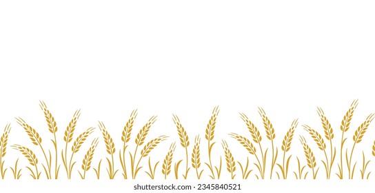 Seamless food pattern with wheat, oat, barley, rye, wheat ears stalks silhouette on white background and place for text