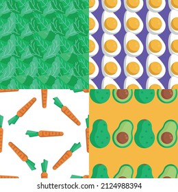 Seamless food vector pattern set
