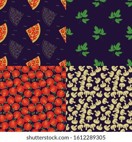 Seamless food vector patterns set