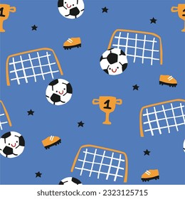 Seamless football kids pattern. Sports abstract background. 