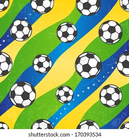 Seamless football pattern against the colors of the Brazilian flag. Vector background EPS 10. Grunge effect can be removed.