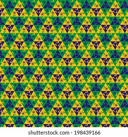 Seamless football pattern against the colors of the Brazilian flag. Vector background EPS 10