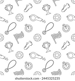 Seamless football pattern. Background with sports icons. Doodle soccer illustration
