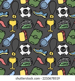 Seamless football pattern. Doodle football illustration. Football background