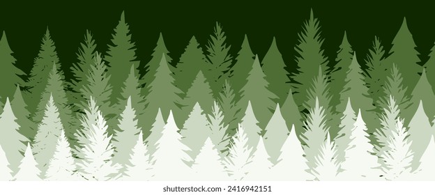 Seamless forest fir landscape border. Vector illustration.