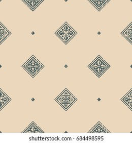 Seamless forest geometric beige and green mosaic vector pattern