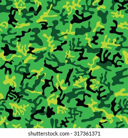 Seamless forest green, lime and black colored military camouflage pattern for forest disguise - Vector and illustration
