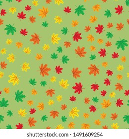 Seamless forest pattern with acorns and autumn leaves. Fall background. Vector pattern leaf fall