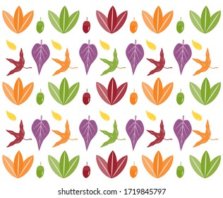 Seamless forest pattern with acorns and autumn leaves. Fall background. Design Vector wallpaper.