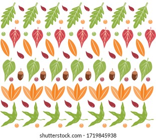 Seamless forest pattern with acorns and autumn leaves. Fall background. Design Vector wallpaper.