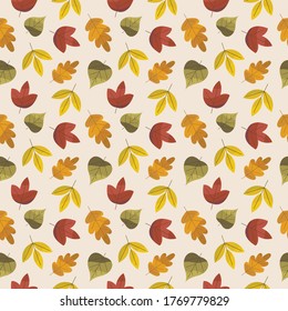 Seamless forest pattern with acorns and autumn leaves. Fall editable background. Vector wallpaper.