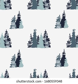 Seamless forest pattern. Background in cool shades. Spruce. Great for printing on paper and fabric.