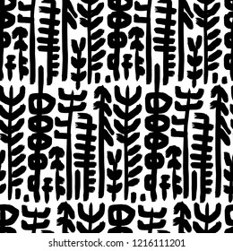 The seamless  forest pattern with ink tree. Hand drawn overlapping hygge scandinavian background. Textile, blog decoration, banner, poster, wrapping paper.