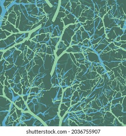 Seamless forest pattern. Tree branches. Cloth.