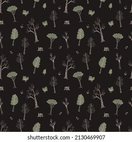 Seamless forest pattern with trees and wild berries. Vector illustration for printing on fabric.