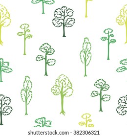 Seamless forest trees pattern. Forest tree, outdoor park plants and minimalist floral. Foliage wrapping or wallpaper vector background illustration