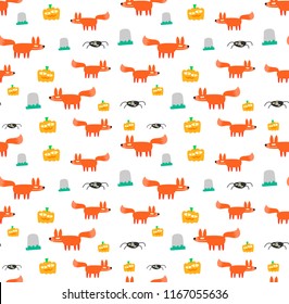 seamless fox halloween pattern on white background
