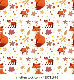 Seamless fox and leaves illustration