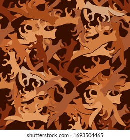 Seamless Fox pattern silhouette on dark background. Vector image eps 10