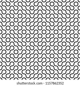 Seamless fractal halftone circles pattern. Truchet curved tiled background. Geometric irregular backdrop