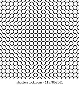 Seamless fractal halftone circles pattern. Truchet curved tiled background. Geometric irregular backdrop