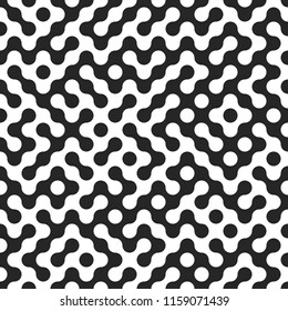 Seamless fractal halftone circles pattern. Truchet curved tiled background. Geometric irregular backdrop