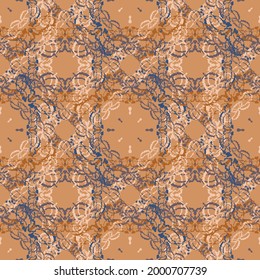 Patrón fractal sin fisuras en formato vectorial para tejidos impresos o cualquier otro propósito. Cada objeto se agrupa según el color, por lo que el patrón es editable, ajustable y fácil de usar.