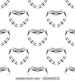 seamless of frame gothic as heart shape pattern on white background as black and white