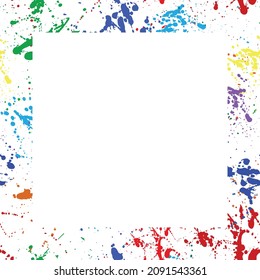 Seamless frame, splashes of rainbow colors. Isolated on a white background