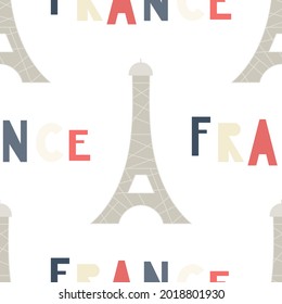 Seamless France Pattern Baby Fabric Print. Vector Patterns Design Kids Illustration. Eiffel Tower.