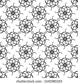 Seamless free hand drawn background for Wallpaper design, fabric, pattern fill, web page backgrounds, surface textures. Decorative motif with intersecting abstract floral elements. Symmetrical