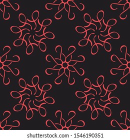Seamless free hand drawn background for Wallpaper design, fabric, pattern fill, web page backgrounds, surface textures. Decorative motif with intersecting abstract floral elements. Symmetrical