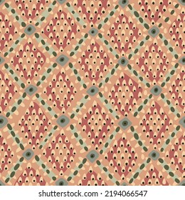 Seamless freehand decorative diamond geometric pattern. Simple symmetric folk repeat tracery with rhombuses. Ethnic ancient design for rug, plaid, blanket, cover, fabric, textile, fashion.