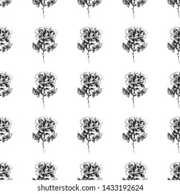 Seamless freehand pattern of abstract rose flowers isolated on white background. Vector floral illustration. Cute doodle modern isolated elements. Outline